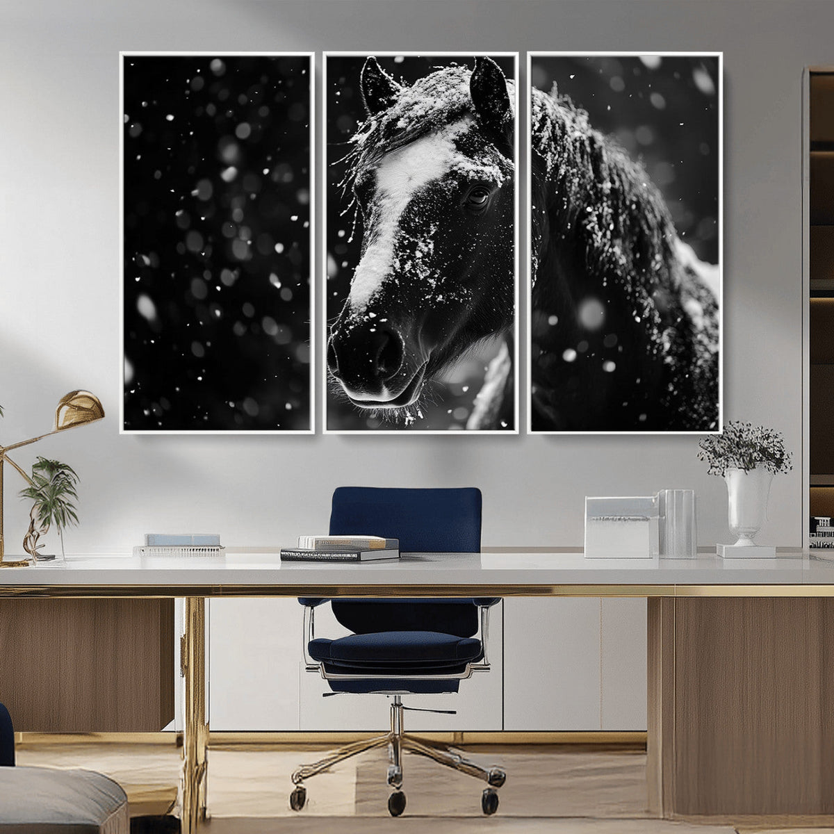 Winter Horse Wall Art | Black and White Horse Print | Ready