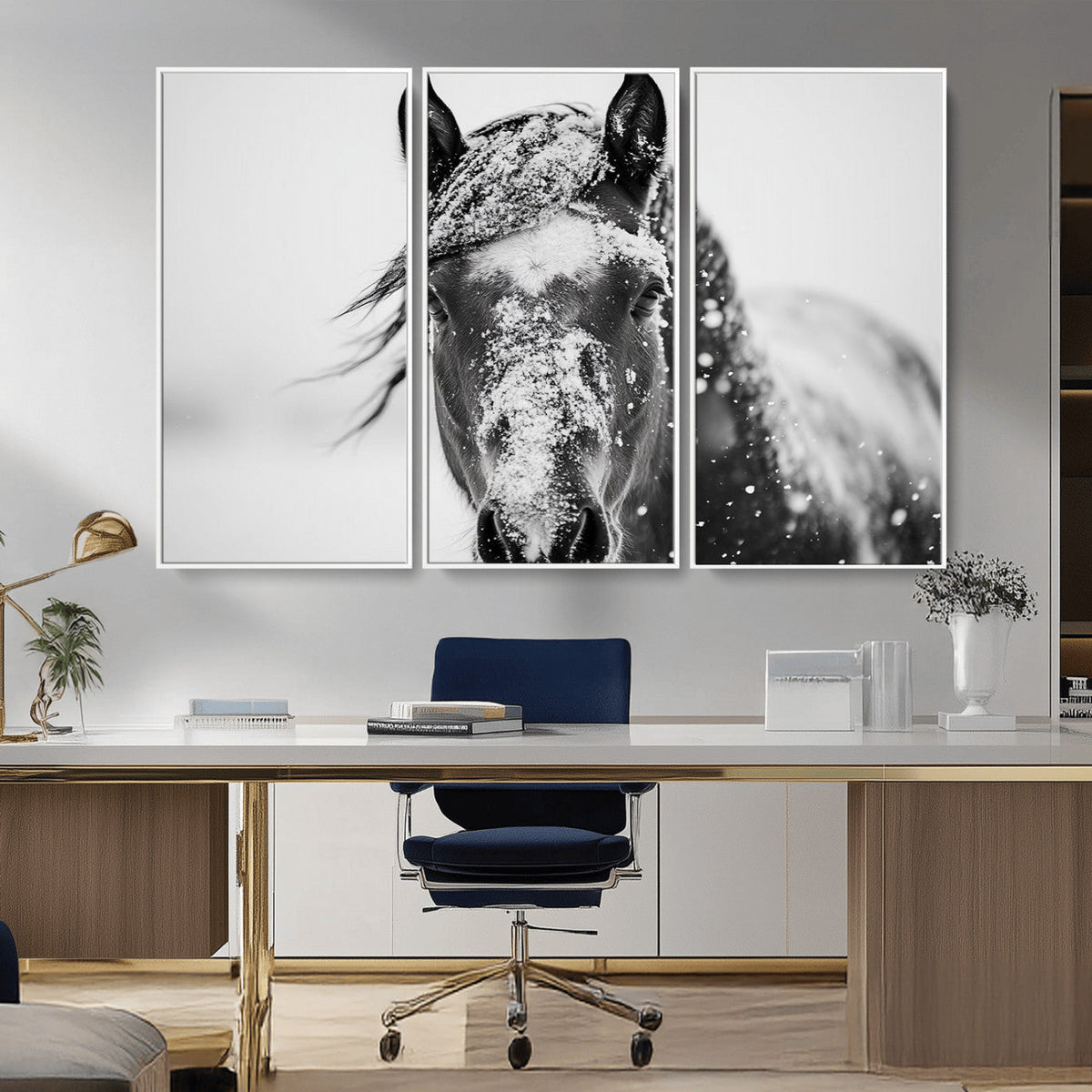 Western Wall Art | Black and White Winter Horse Wall Art |