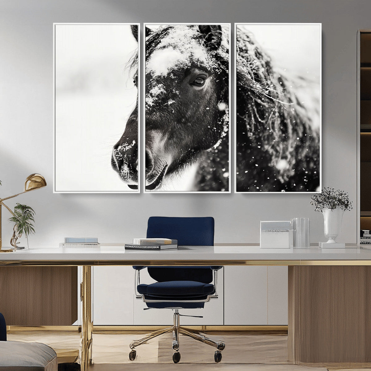 Framed Black and White Horse Wall Art | Ready to Hang and
