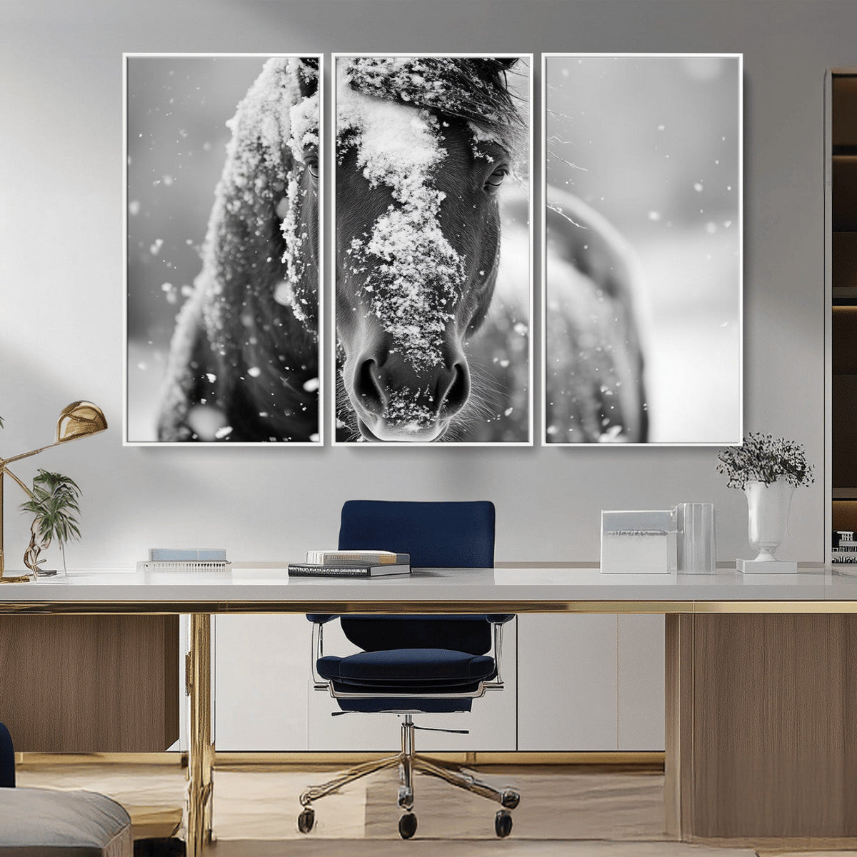 Black and White Horse Winter Wall Art | Ready to Hang and