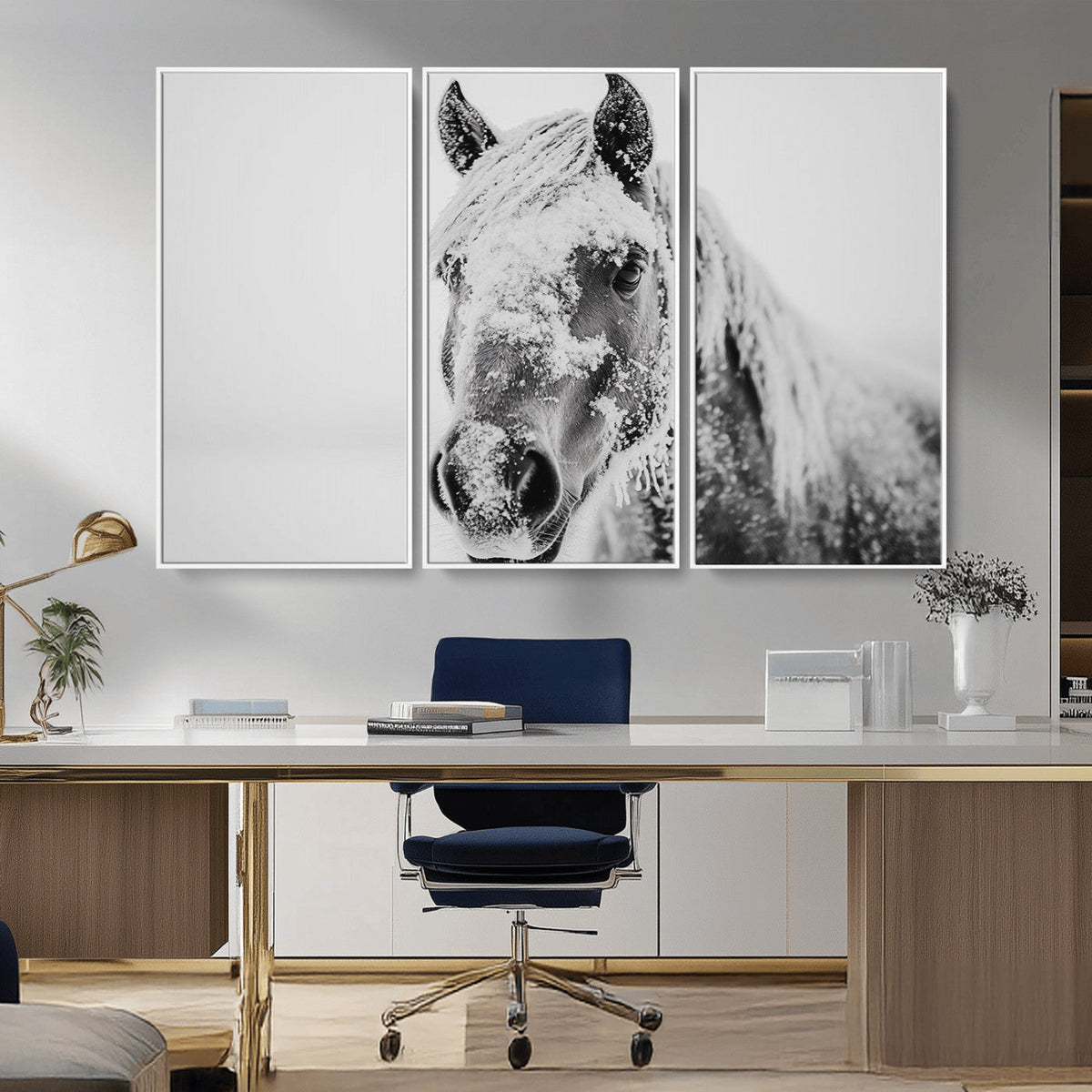White Horse Wall Art | Ready to Hang and Framed | Winter