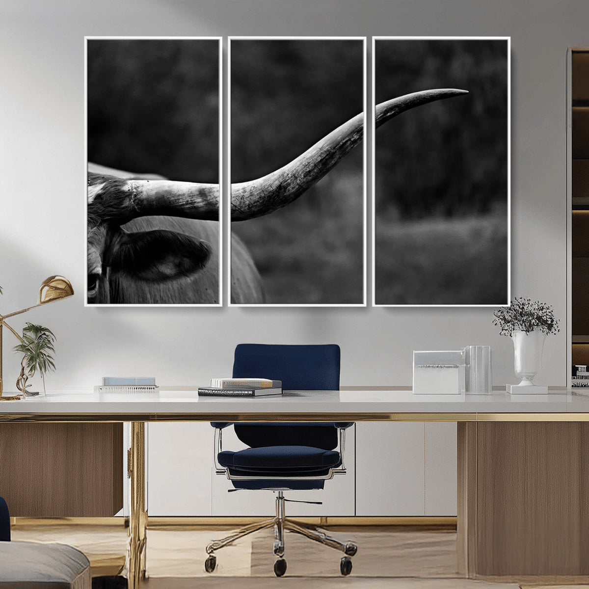 Cow Longhorn Wall Art | Black and White Print | Ready to