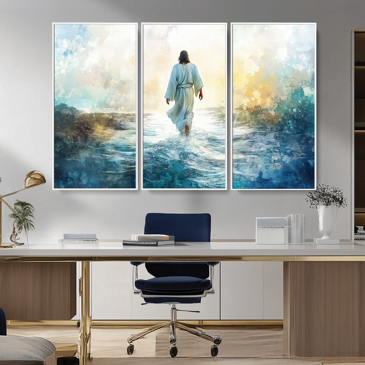 Watercolor Jesus Walking on Water Canvas Print, Christian
