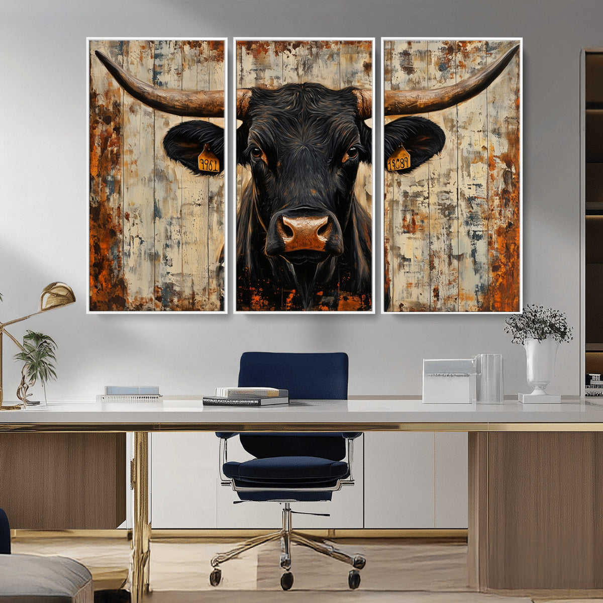 Rustic Texas Artwork Wall Art Canvas Print - Abstract Cow