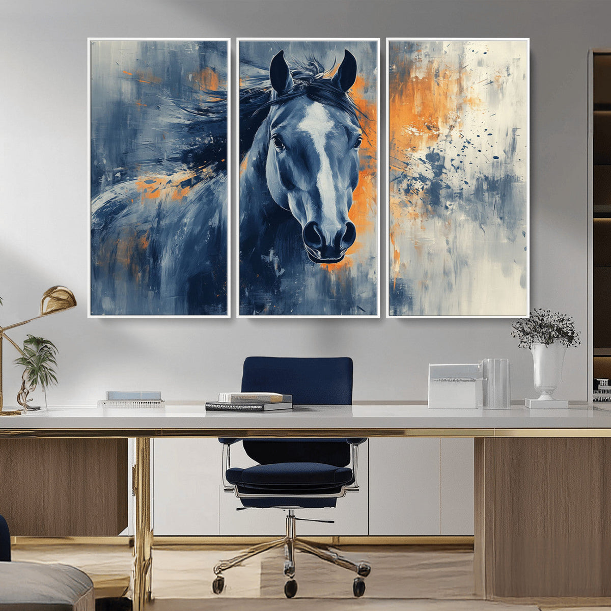 Abstract Blue Horse Wall Art Print Canvas | Horse Wall Art
