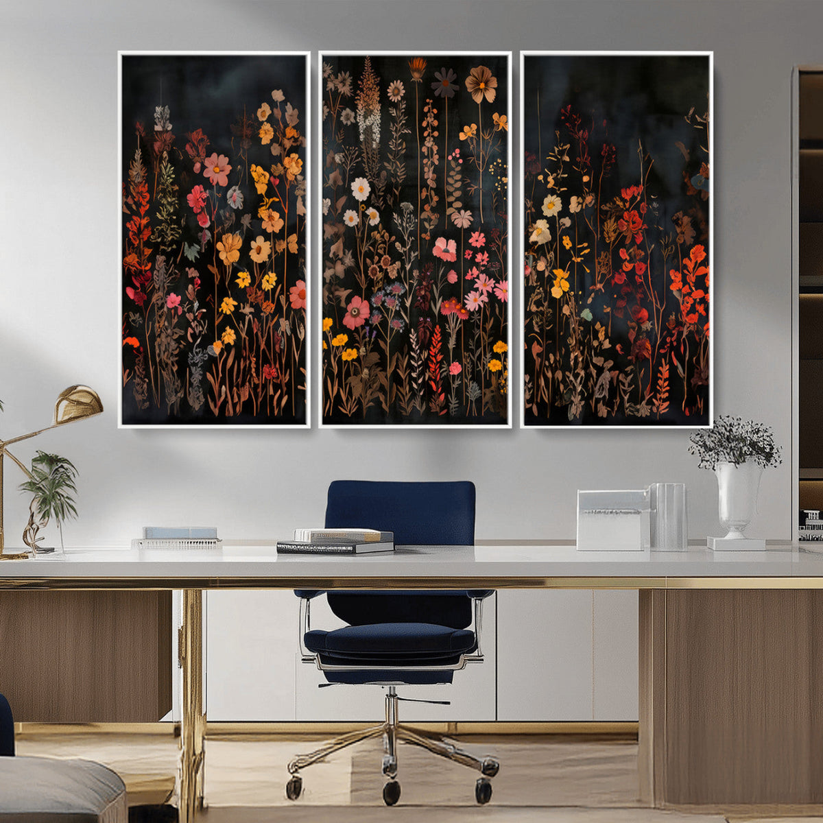 Large Floral Painting Print Illustration Flowers Canvas Wall