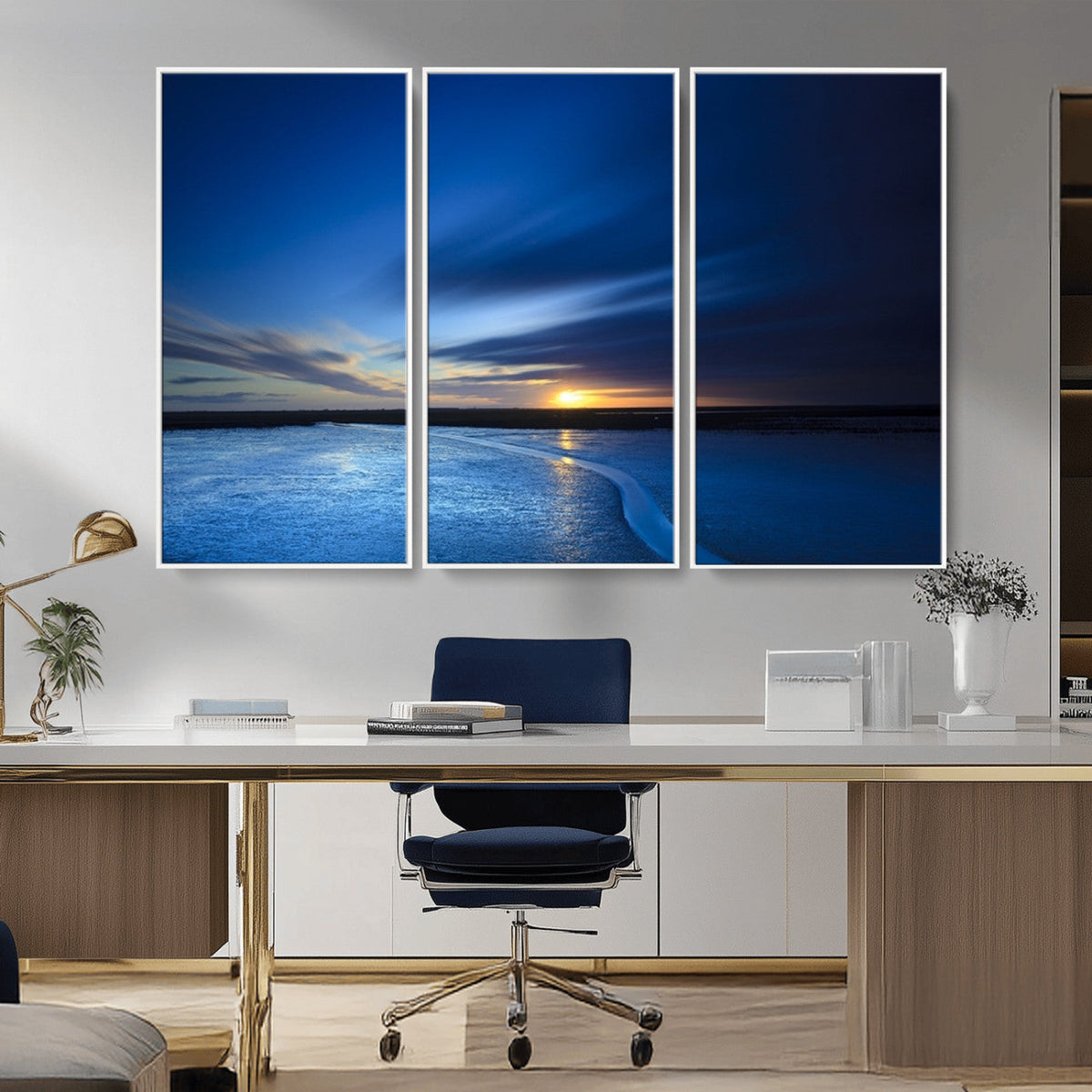 Blue Sunset Ocean Canvas Wall Art Print – Serene Coastal