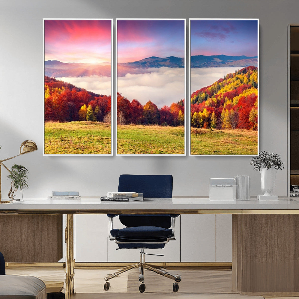 Autumn Mountain Foggy Landscape Wall Art Canvas Print |