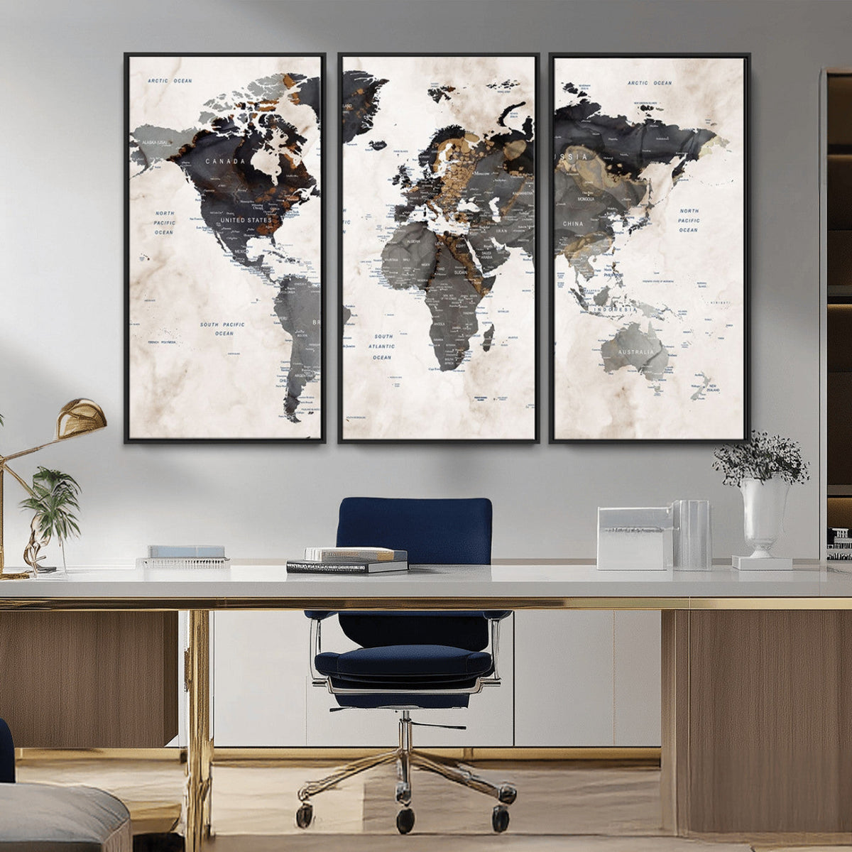Abstract Map Printing - Modern World Map Canvas Wall Art for