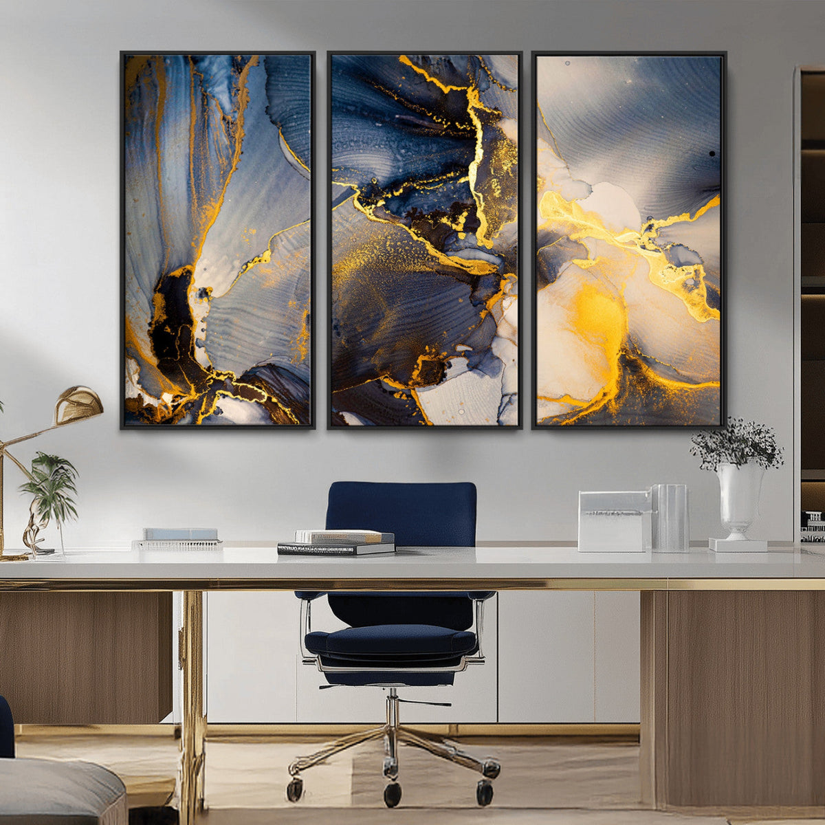 Large Abstract Wall Art Print - Gold and Blue Abstract