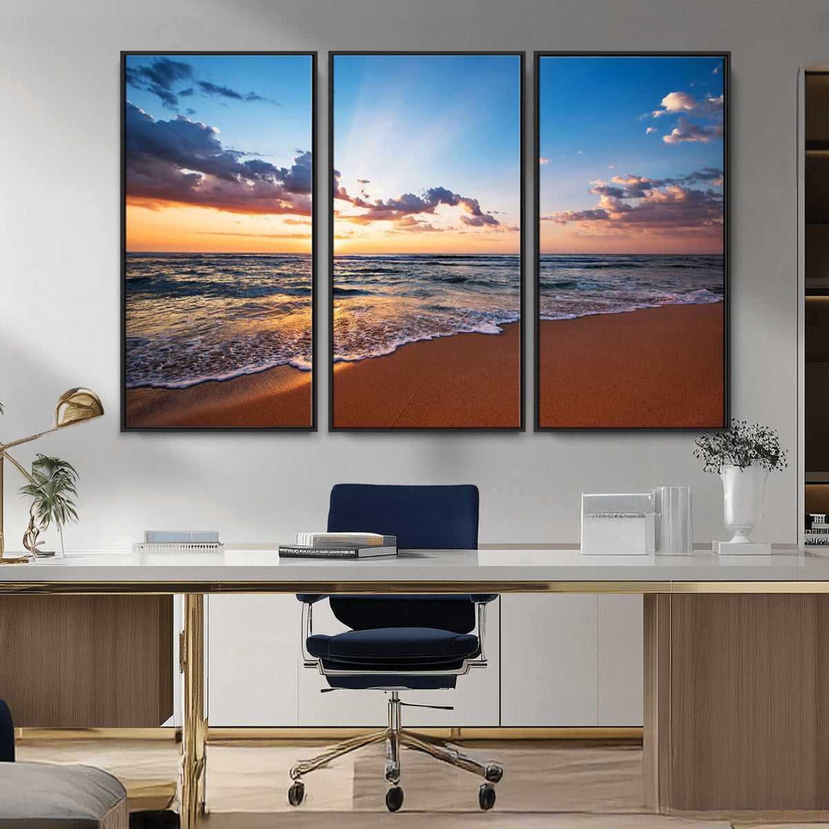 Serene Ocean Sunset Canvas Print, Golden Hour Beach Wall