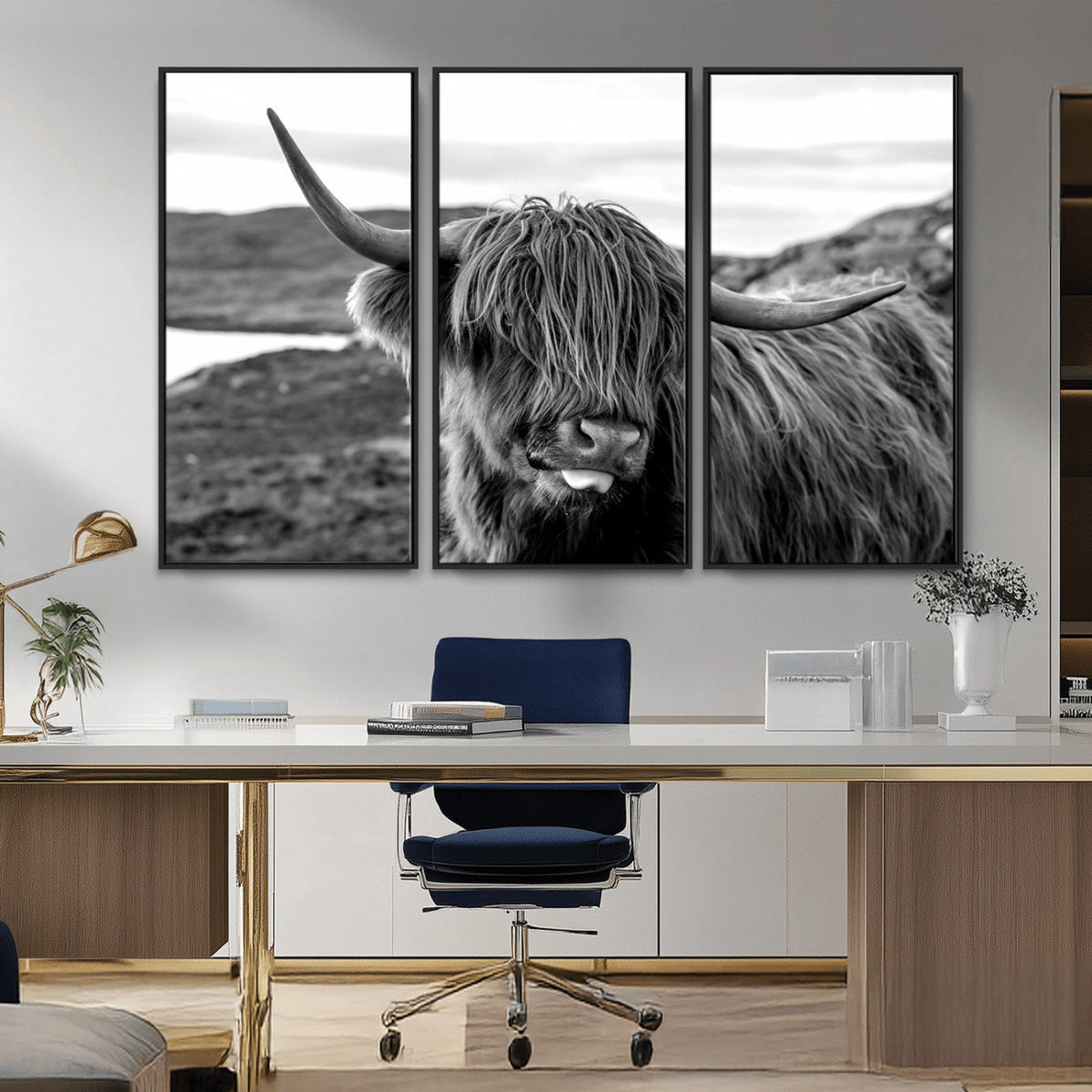 Longhorn Steer Canvas Print Wall Art, Highland Cow Canvas