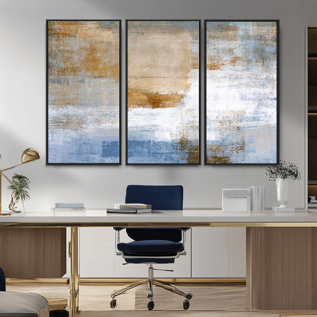 Blue Multi Panel Abstract Wall Art Canvas, Abstract Blue and