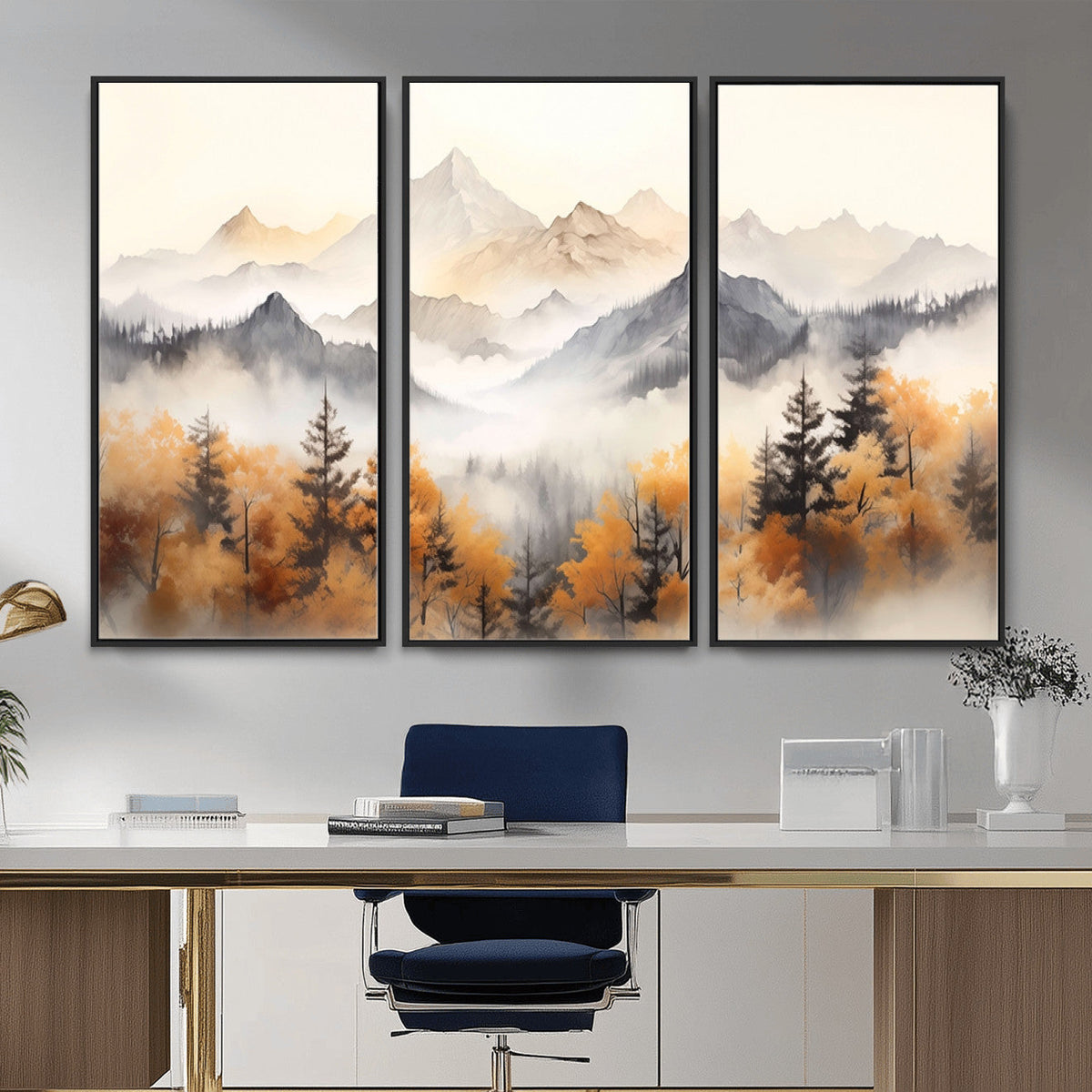 Abstract Mountain Wall Art | Misty Mountain Forest and