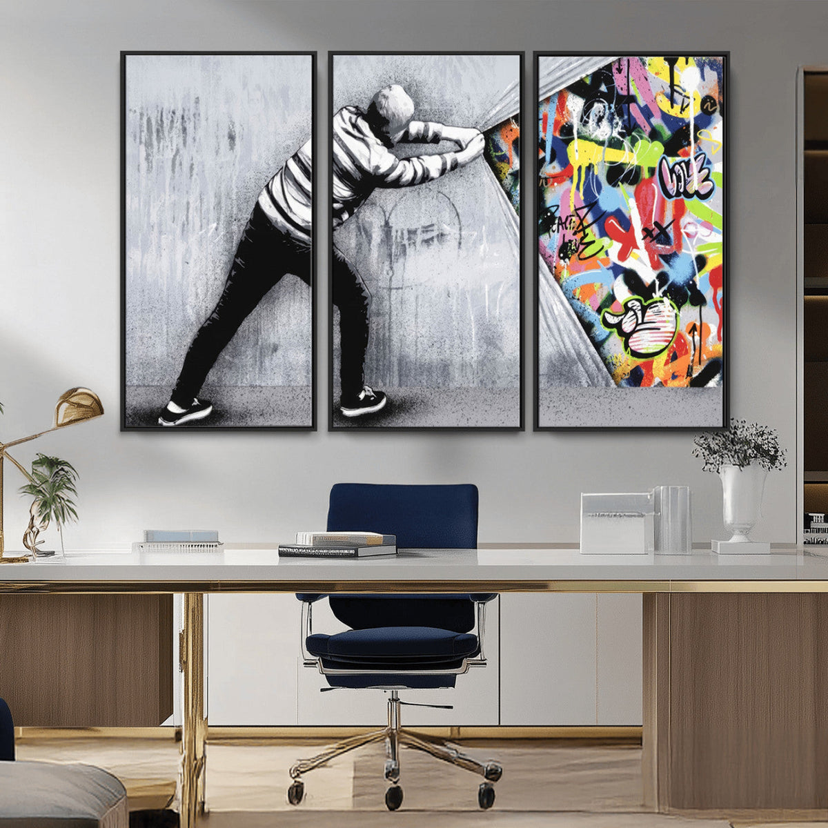 Banksy Art Behind the Curtain Street Wall Art Canvas Print |