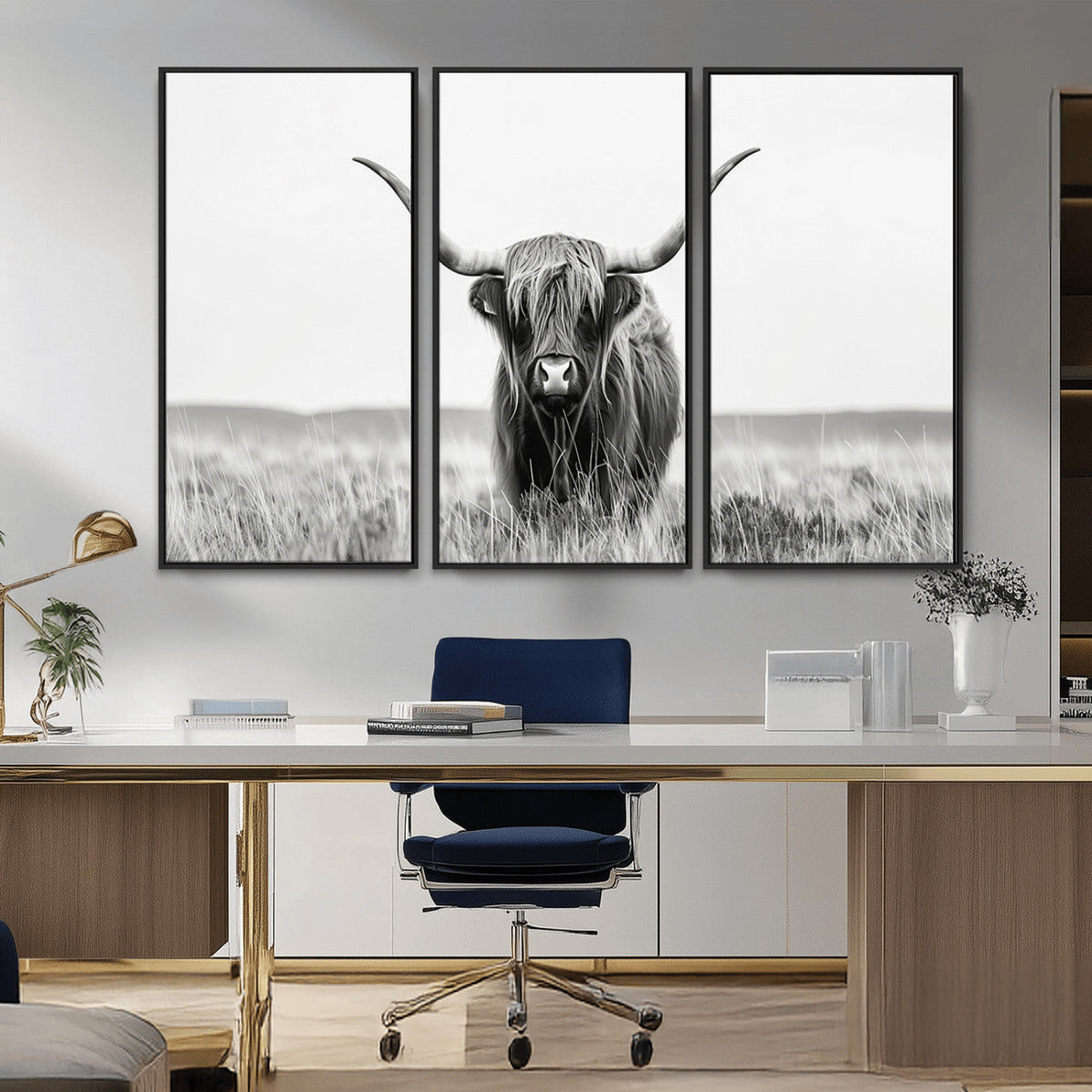Highland Cow Canvas Wall Art – Majestic Beauty in Black and