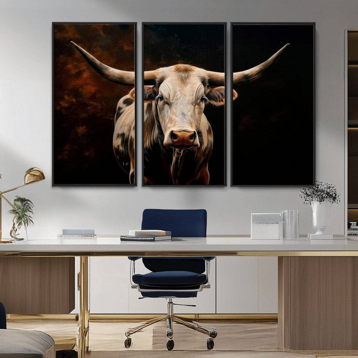 Texas Longhorn Wall Art | 3-Panel Large Texas Longhorn
