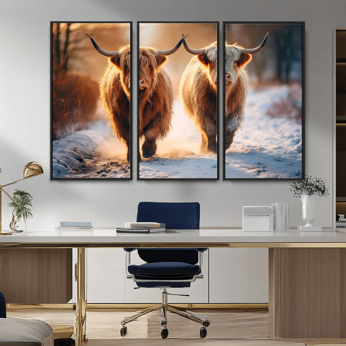 Scottish Highland Cow Horn Farm Wall Art Canvas Print