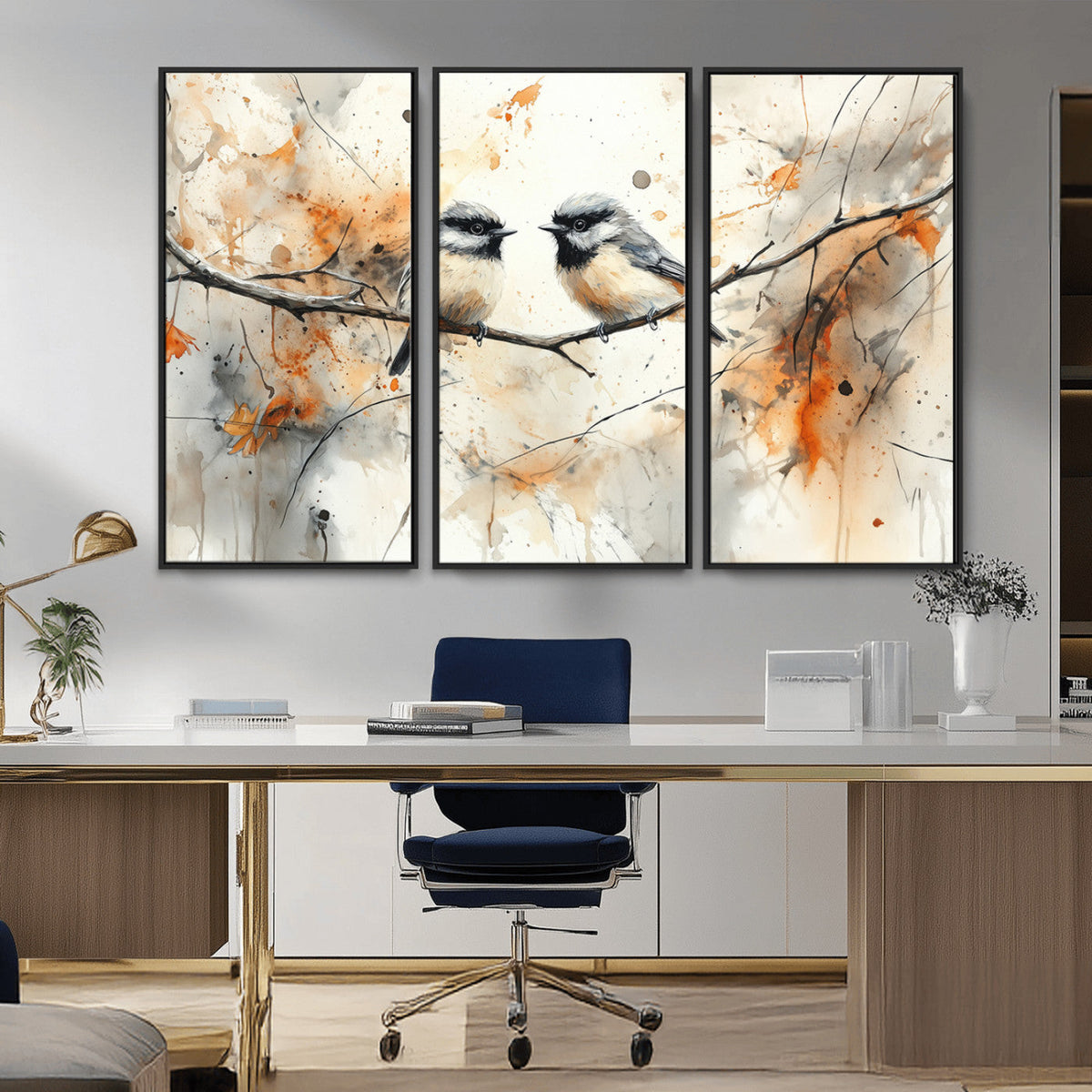 Abstract Watercolor Chickadee Bird Canvas Wall Art Print -