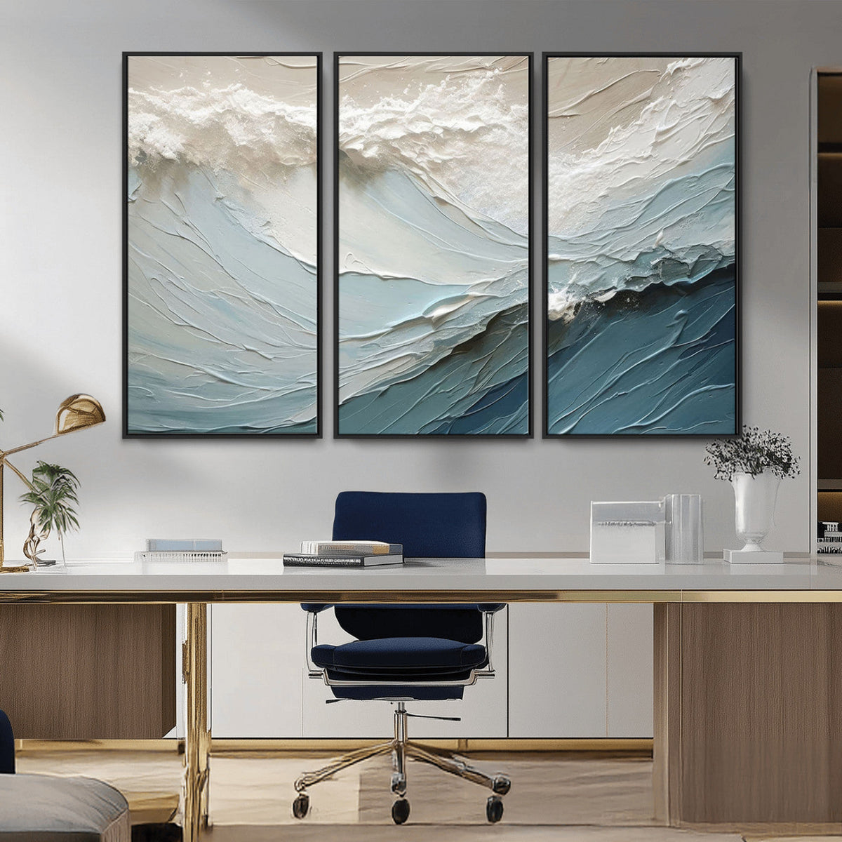 Waves Abstract Wall Art Print, Modern Framed Abstract Canvas