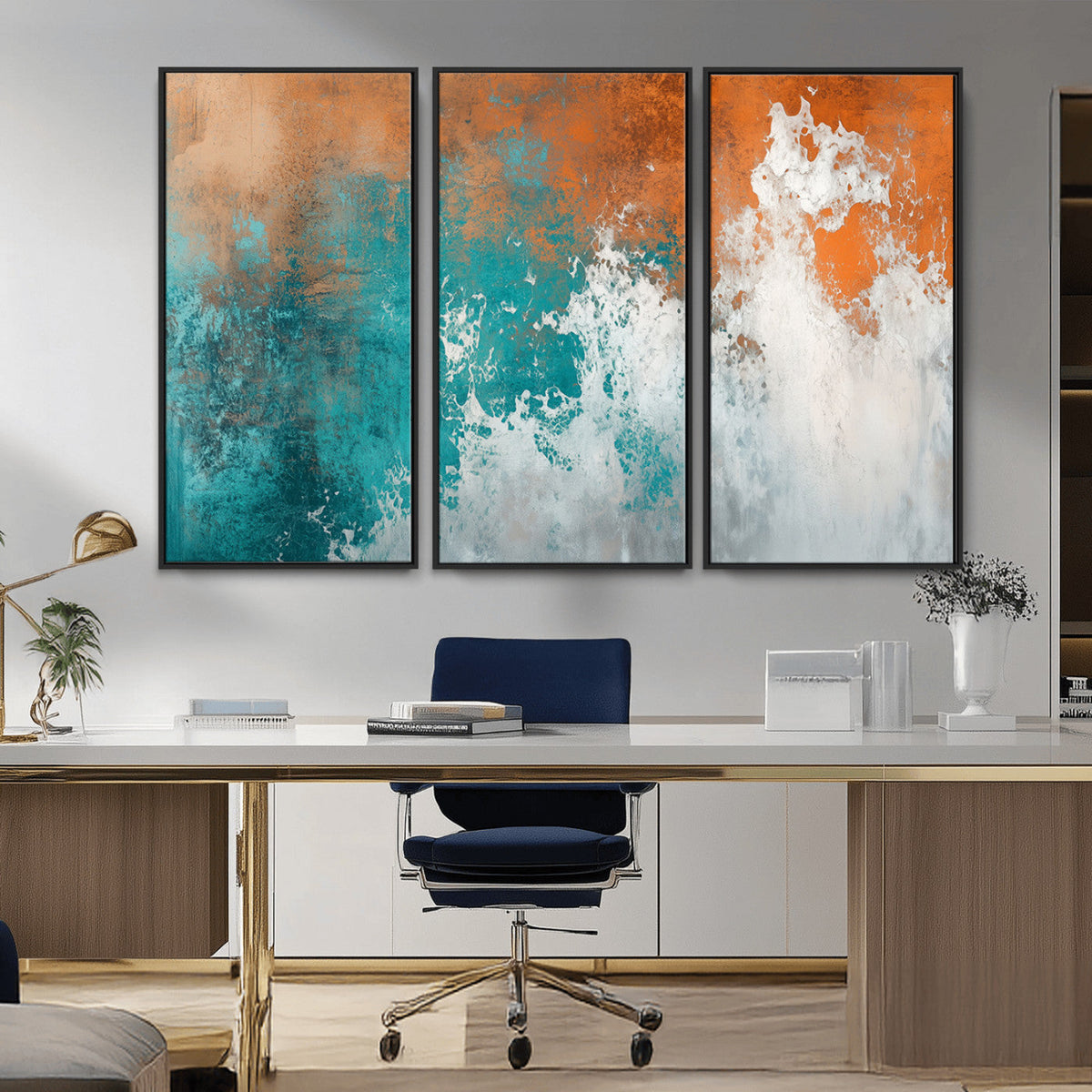 Vintage Abstract Print - Bold Teal and Orange Canvas Wall