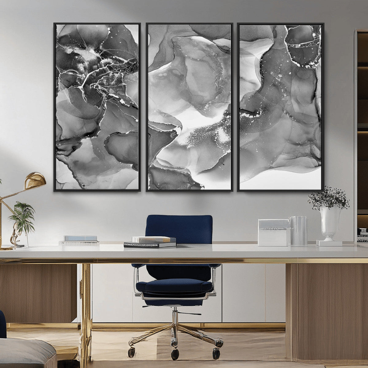 Black White Abstract Canvas Wall Art - Fluid Ink Artwork -