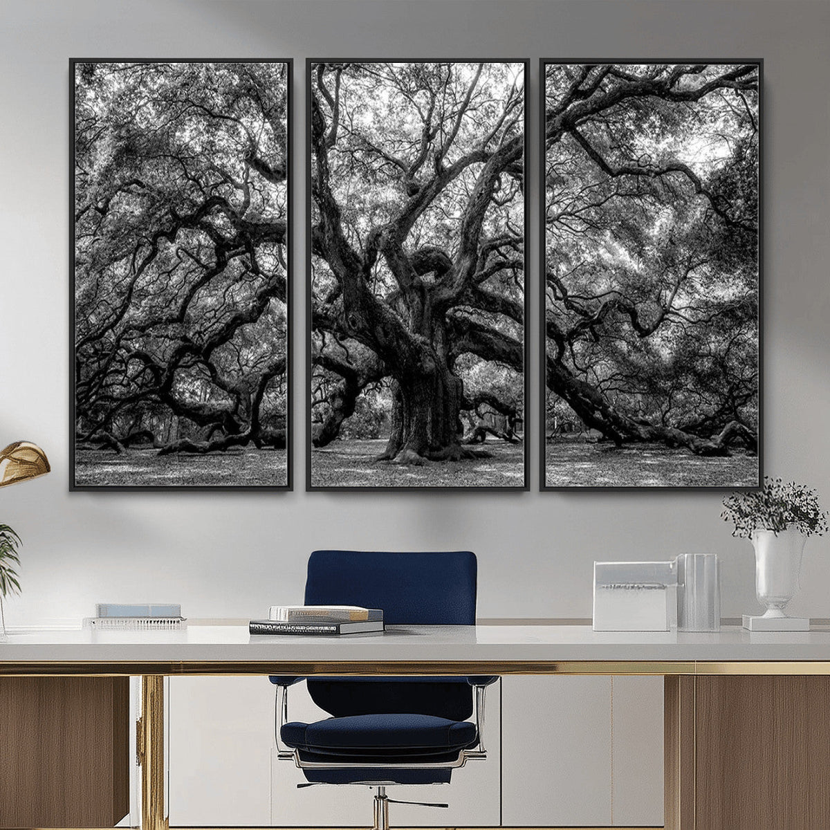 Black and White Old Angel Oak Tree Wall Art Canvas Print
