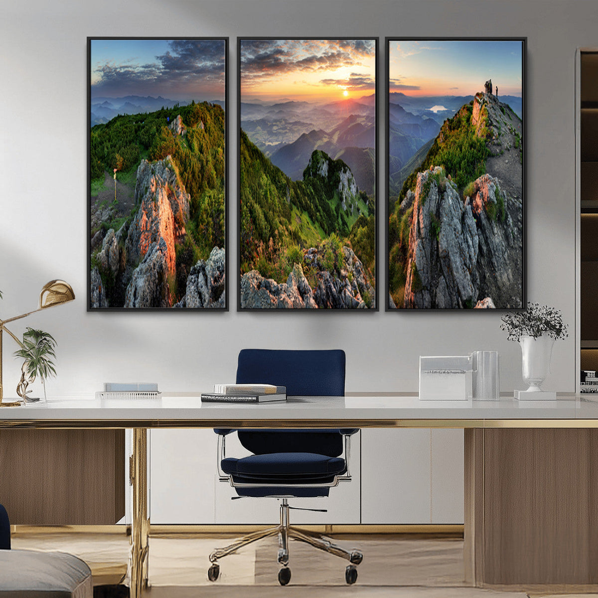 Mountain Sunset Panoramic Wall Art Canvas Print – Framed