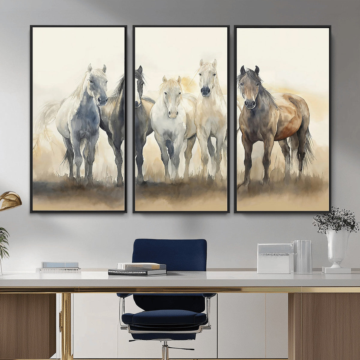 Wild Horses Wall Art Canvas Print, Framed Running Horses Art
