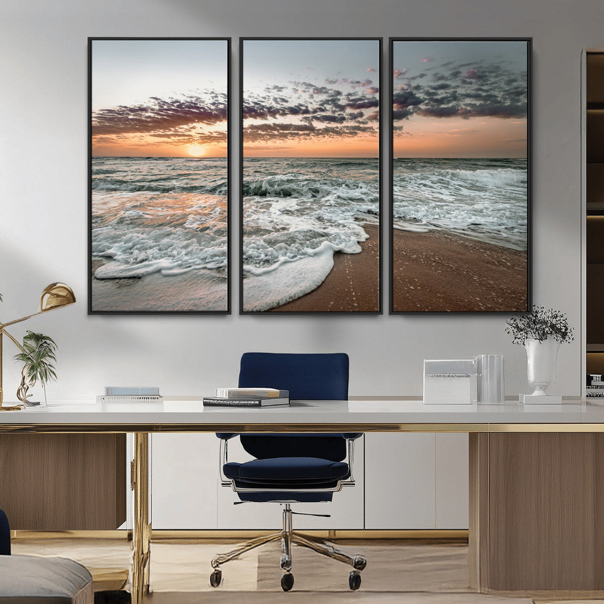Ocean Sunset Wall Art Canvas Print – Framed Beach Waves