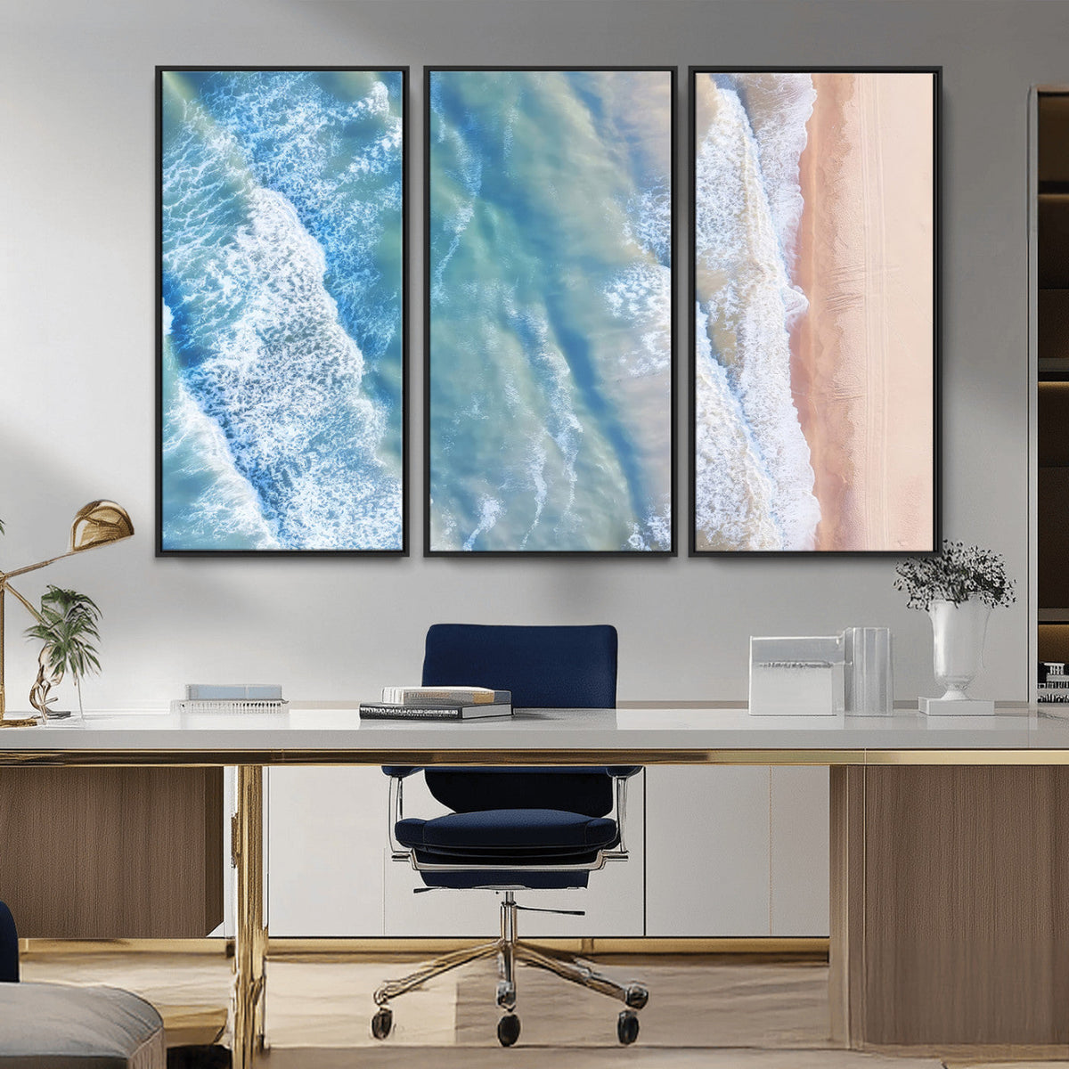 Aerial Ocean View Wall Art Canvas Print – Framed Soft Blue