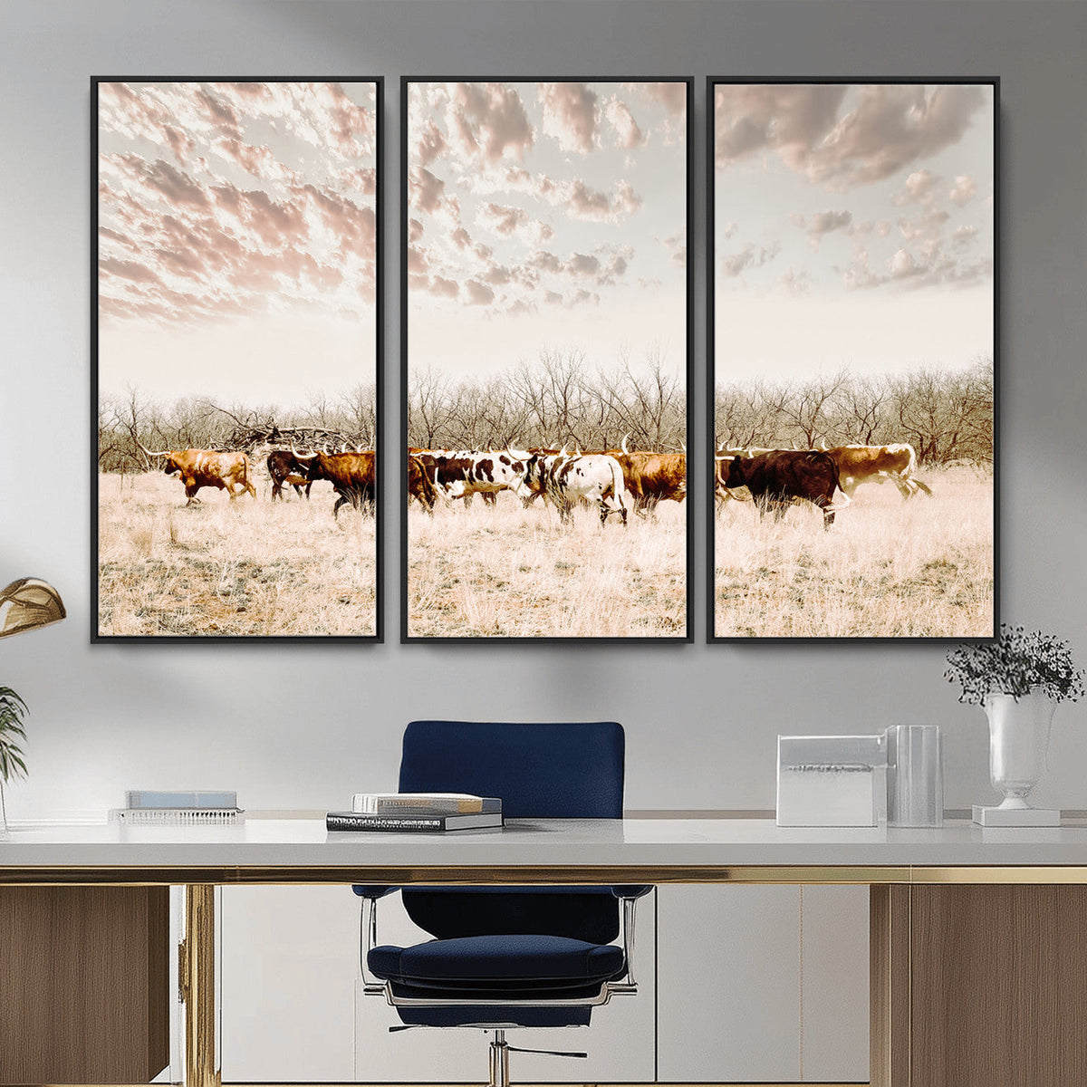 Longhorn Cattle Wall Art Canvas Print – Framed Texas Ranch