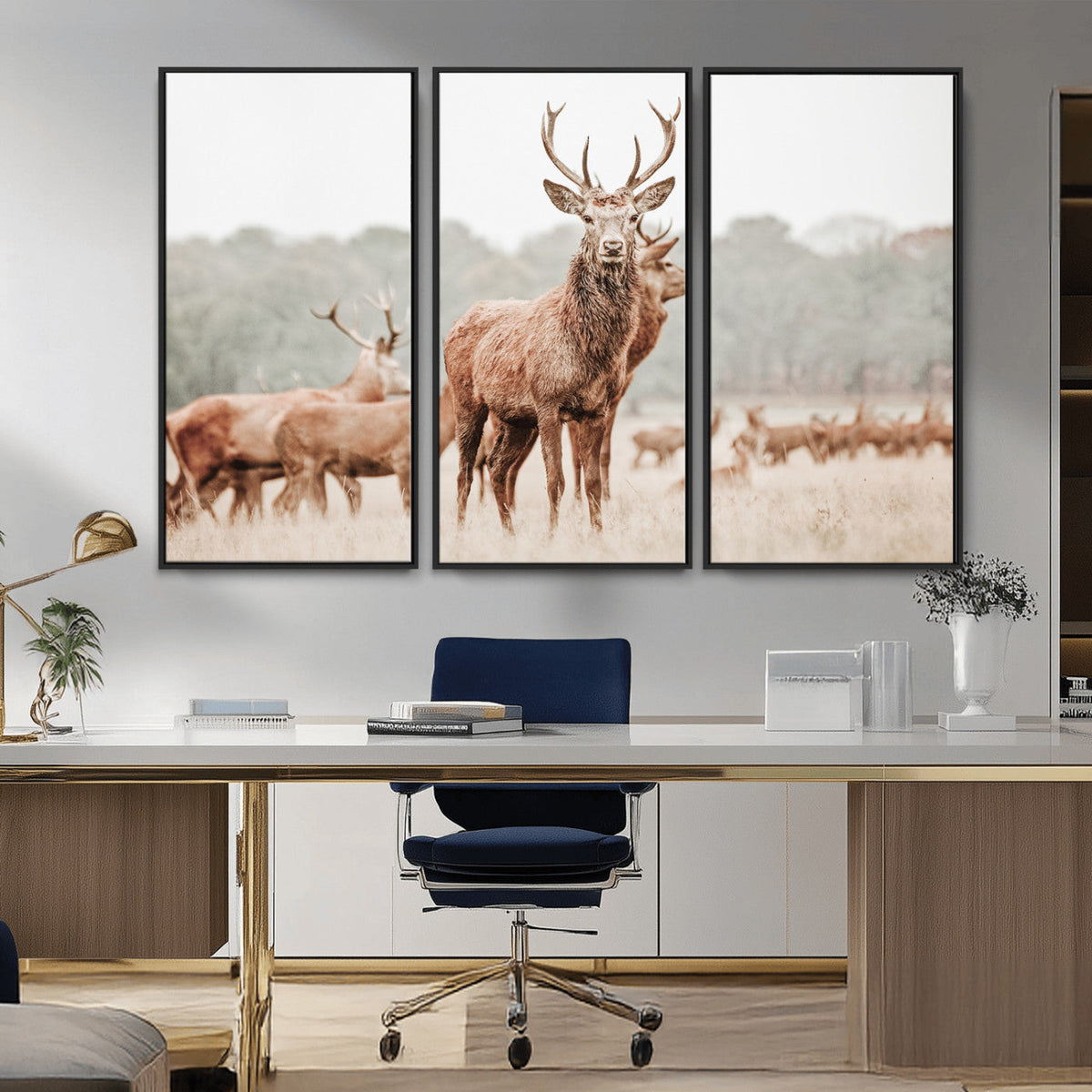 Rustic Nature Wall Art Canvas Print – Stag Woodland Framed