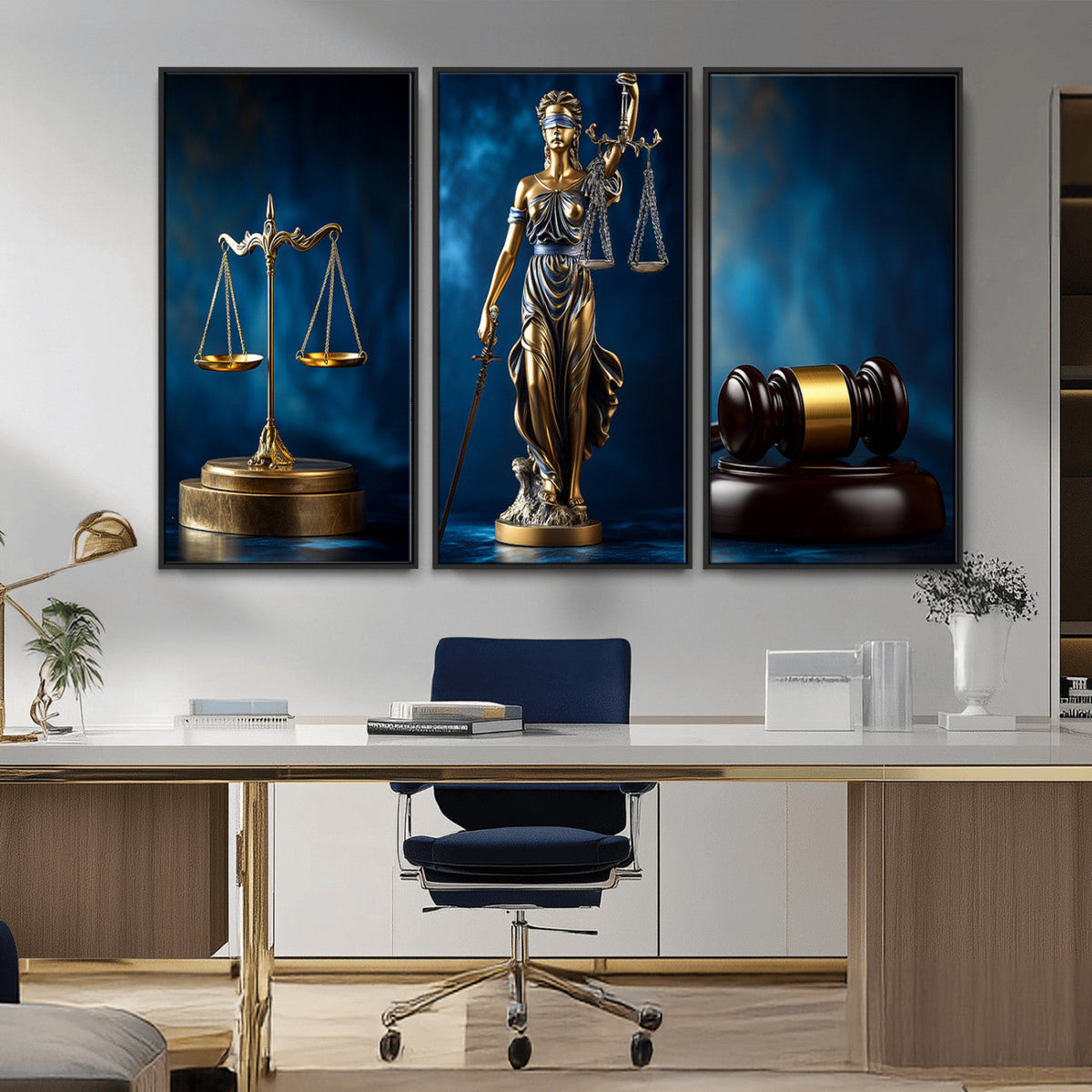 Lady Justice Wall Art Canvas Print – Elegant Gold Legal
