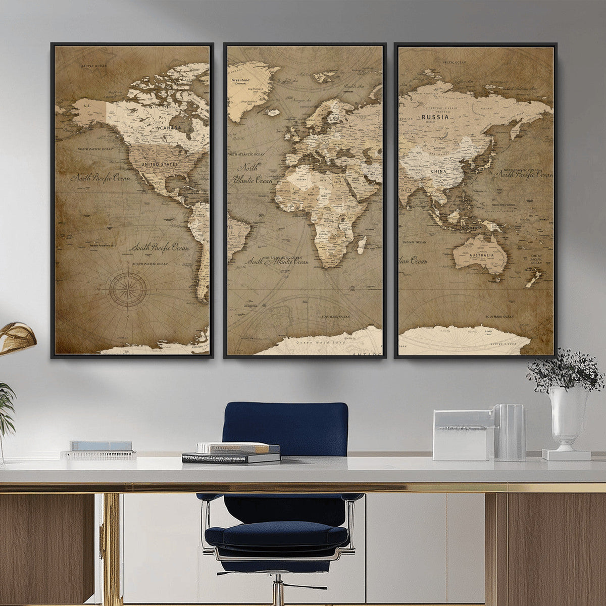 World Map Wall Art Canvas Print, Framed Map Art Picture