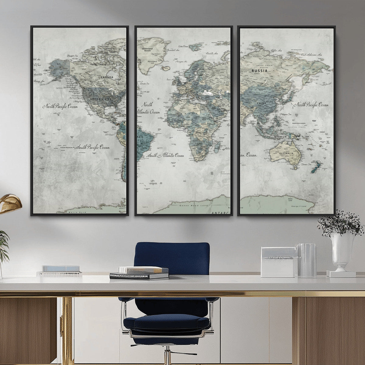 Neutral Vintage World Map Canvas Wall Art Print, Classic Map
