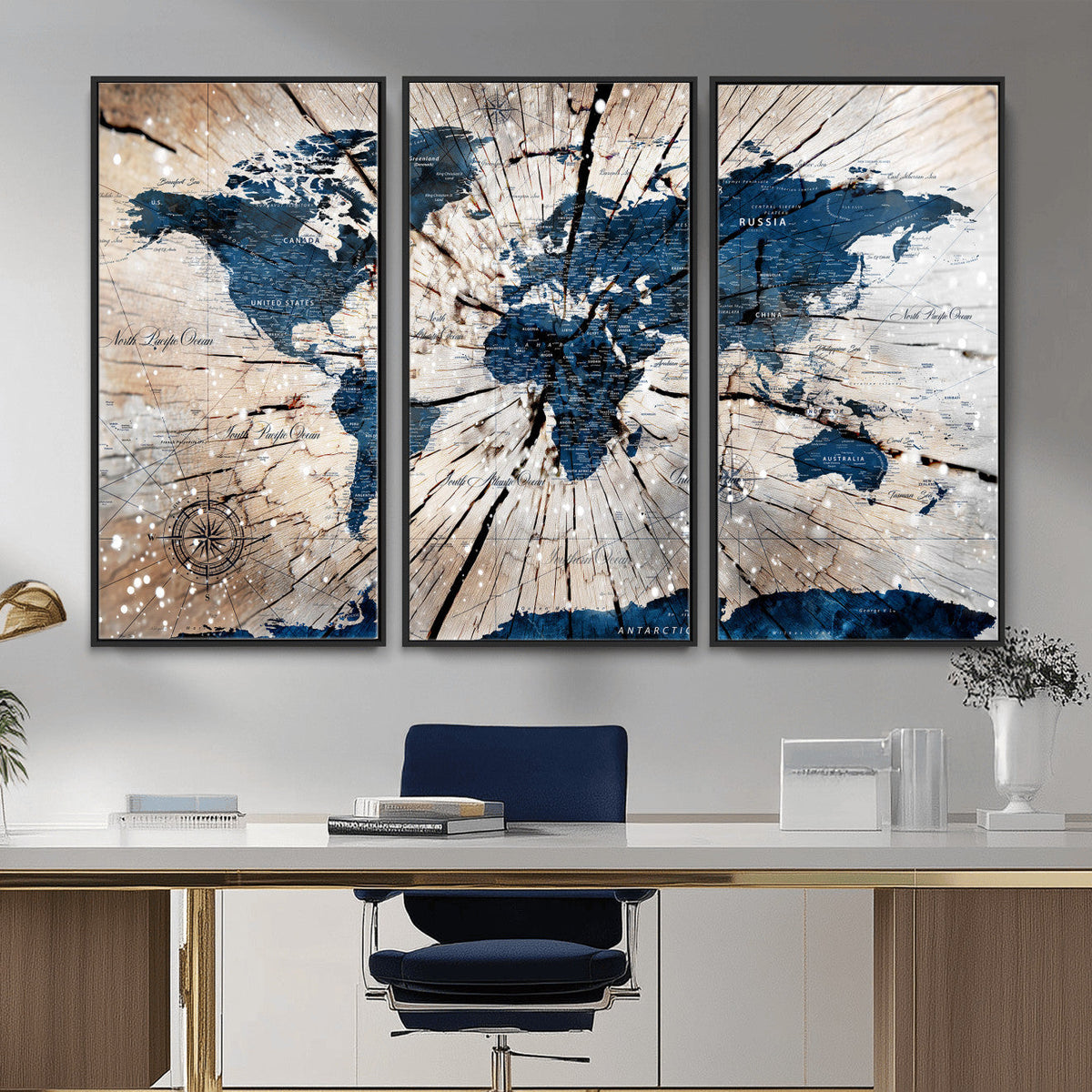 Rustic World Map Canvas Print – Framed Wall Art for Couples,