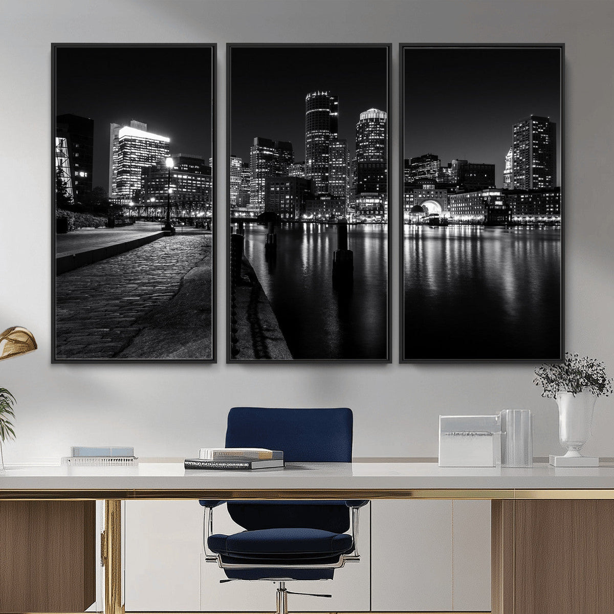 Boston Wall Art Canvas Print, Boston City Downtown Night