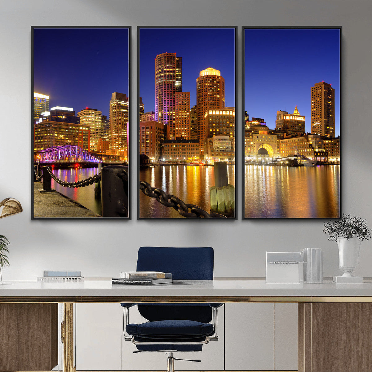 Boston Wall Art Canvas Print, Boston City Downtown Night