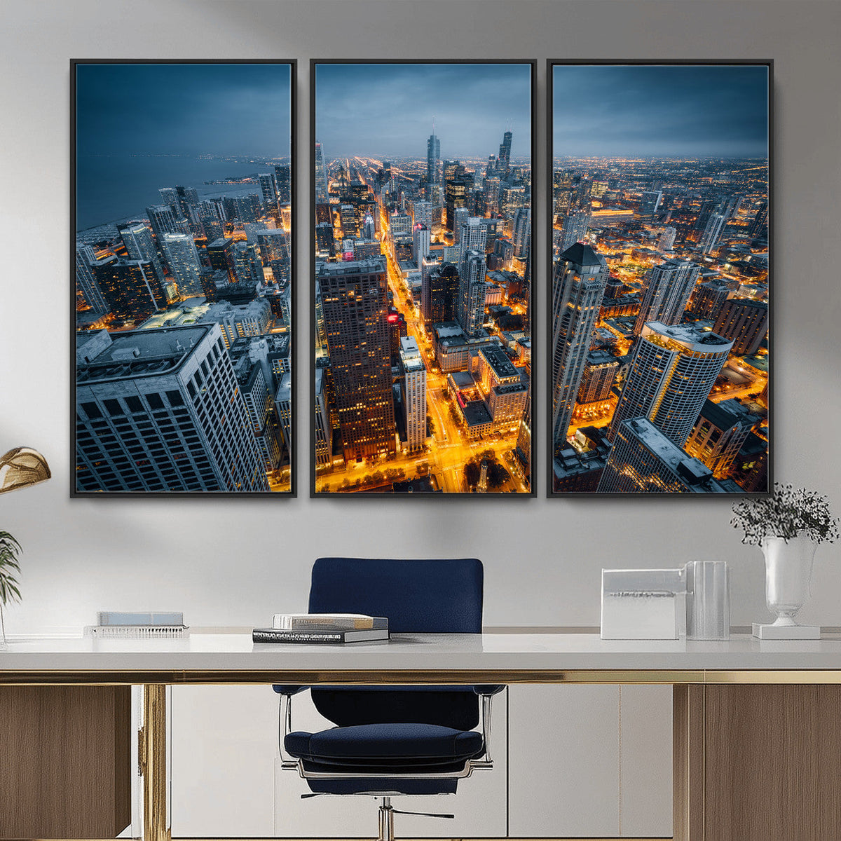 Chicago Wall Art Canvas Print - Chicago City Downtown Night