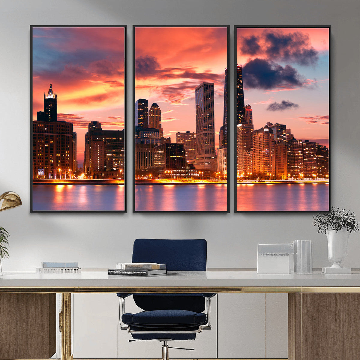 Chicago Wall Art Canvas Print - Chicago City Downtown Night