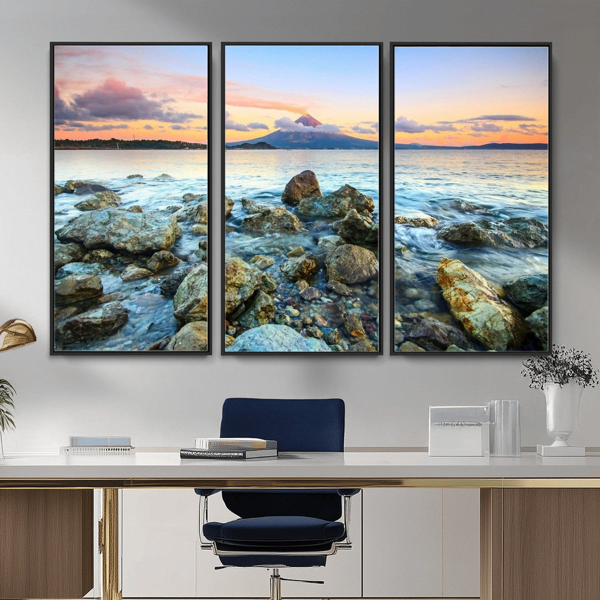 Mayon Volcano Seascape Wall Art Canvas Print, Tropical Ocean