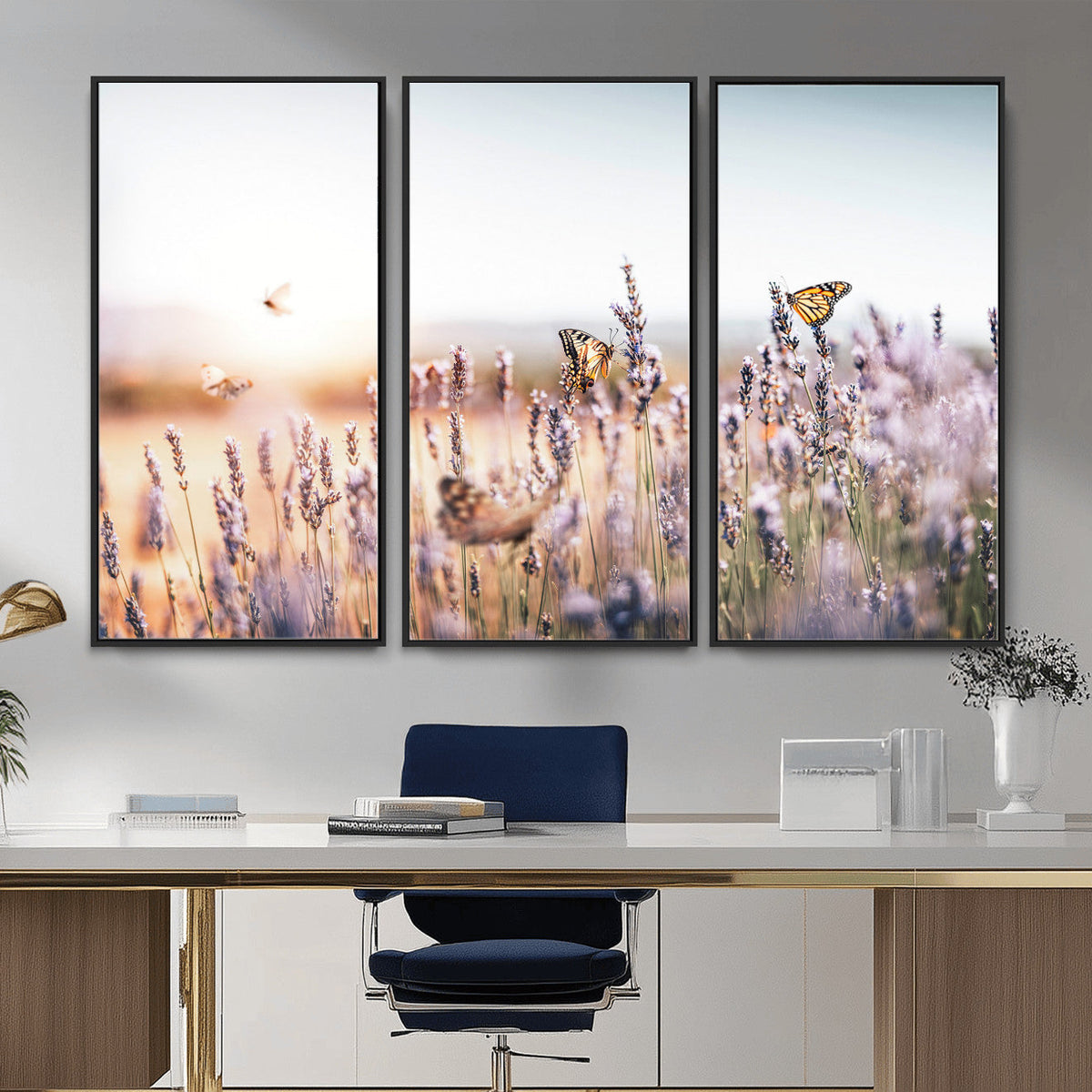 Lavender Field Wall Art Canvas Print, Butterfly Floral