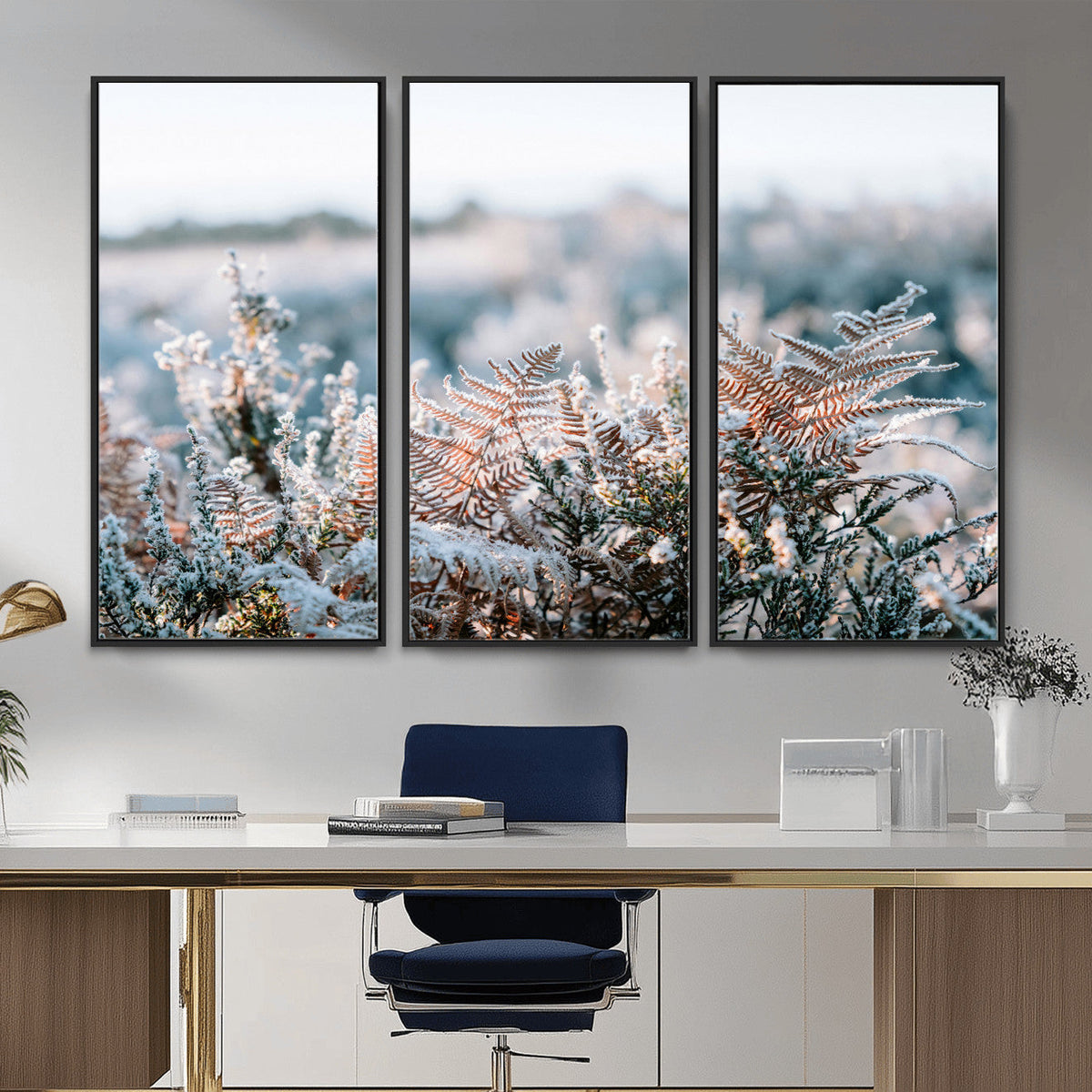 Frosted Fern Wall Art Canvas Print, Soft Winter Botanical