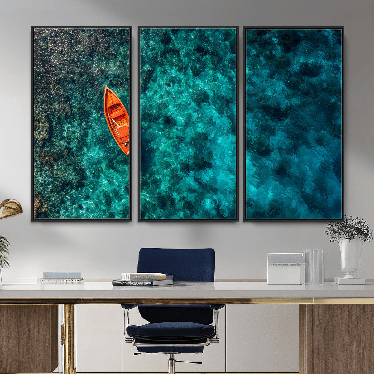 Turquoise Ocean Boat Wall Art Canvas Print