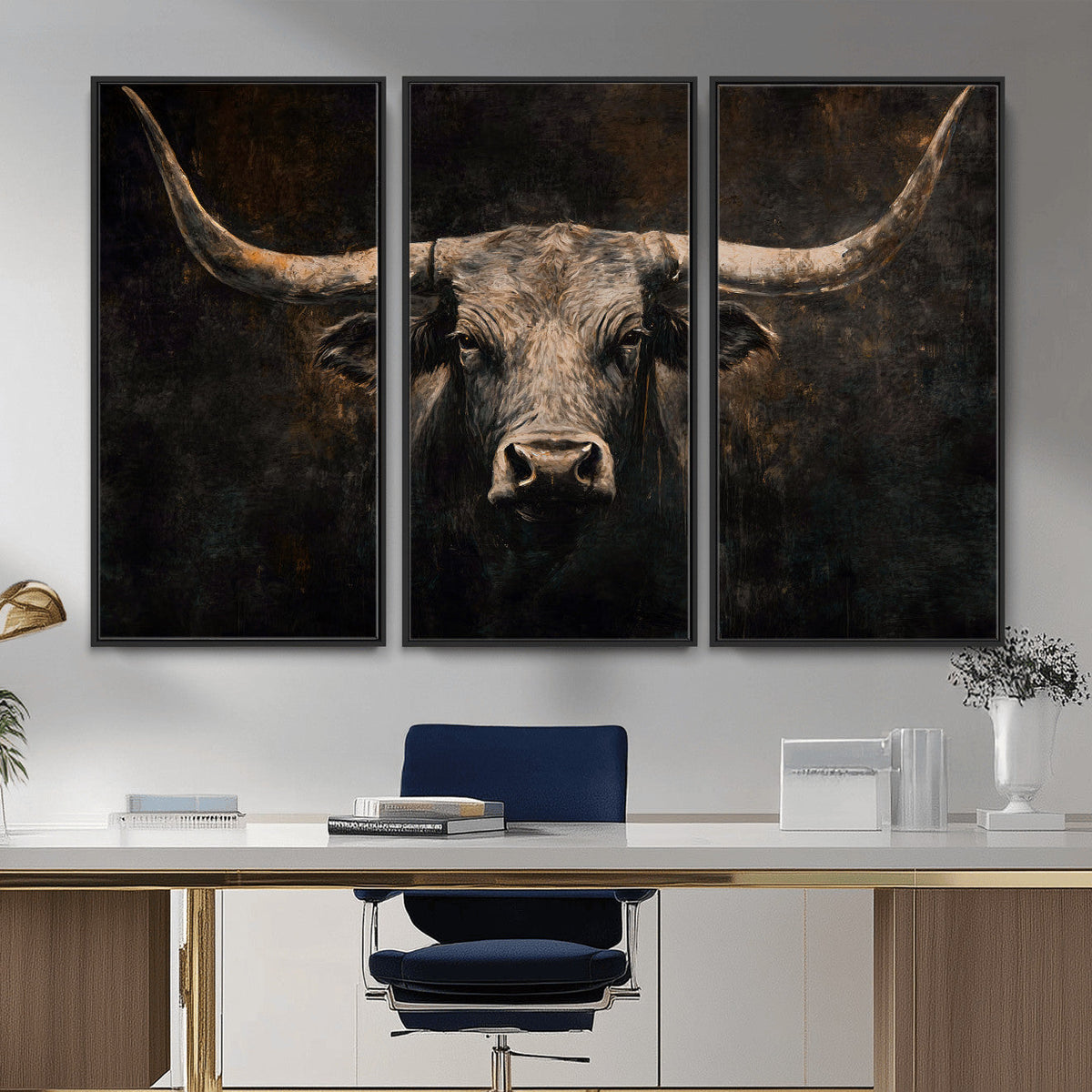 Vintage Longhorn Bull Wall Art Canvas Print – Rustic Western