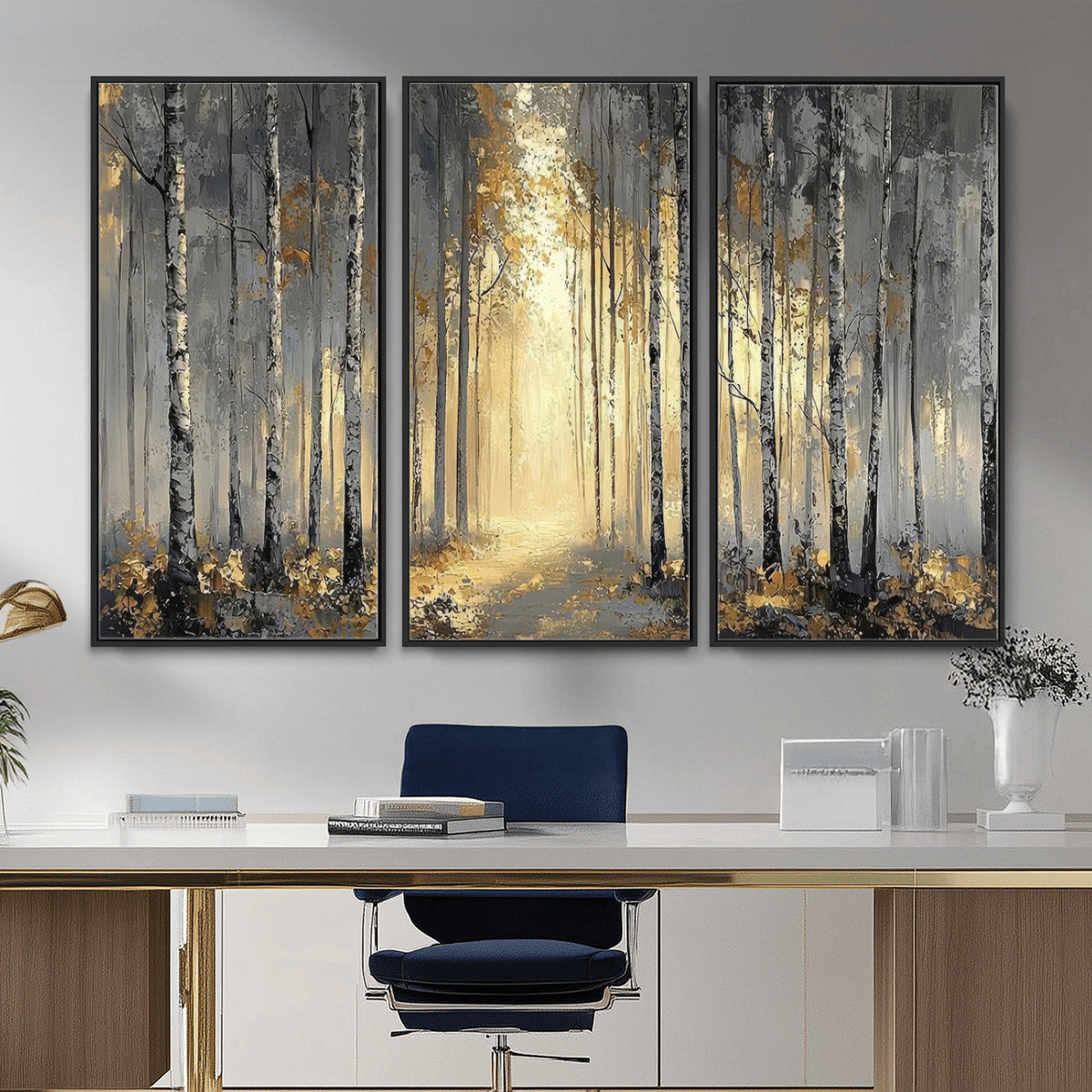 Abstract Birch Forest Wall Art Canvas Print – Modern Neutral
