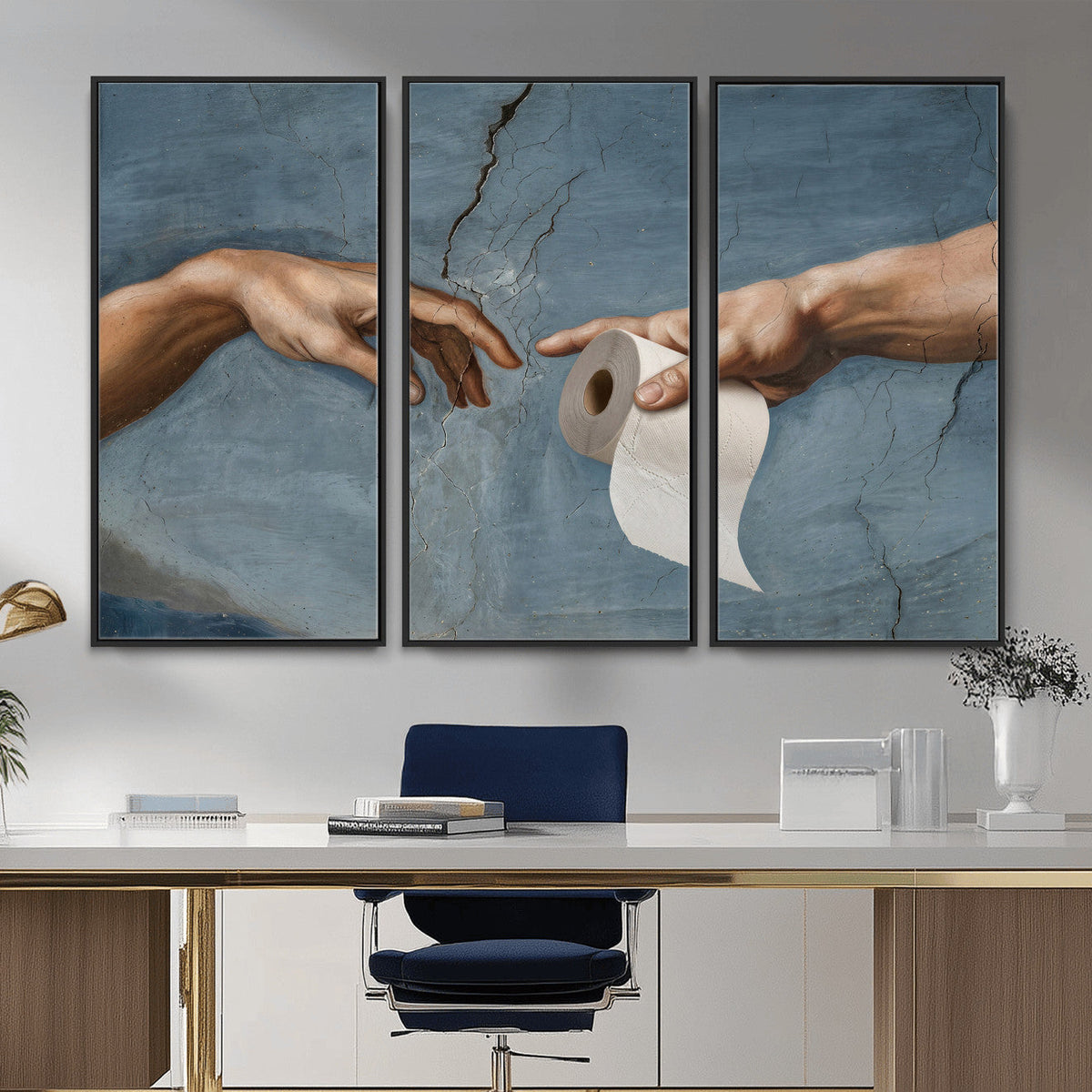Funny Bathroom Canvas Wall Art, Michelangelo Creation of
