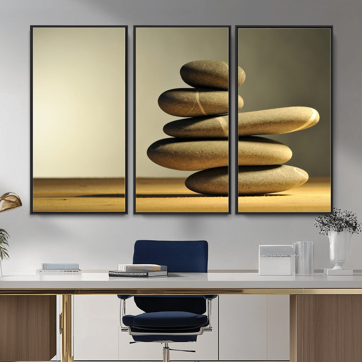 Zen Stone Wall Art Canvas Print, Balanced Rock Stack Framed