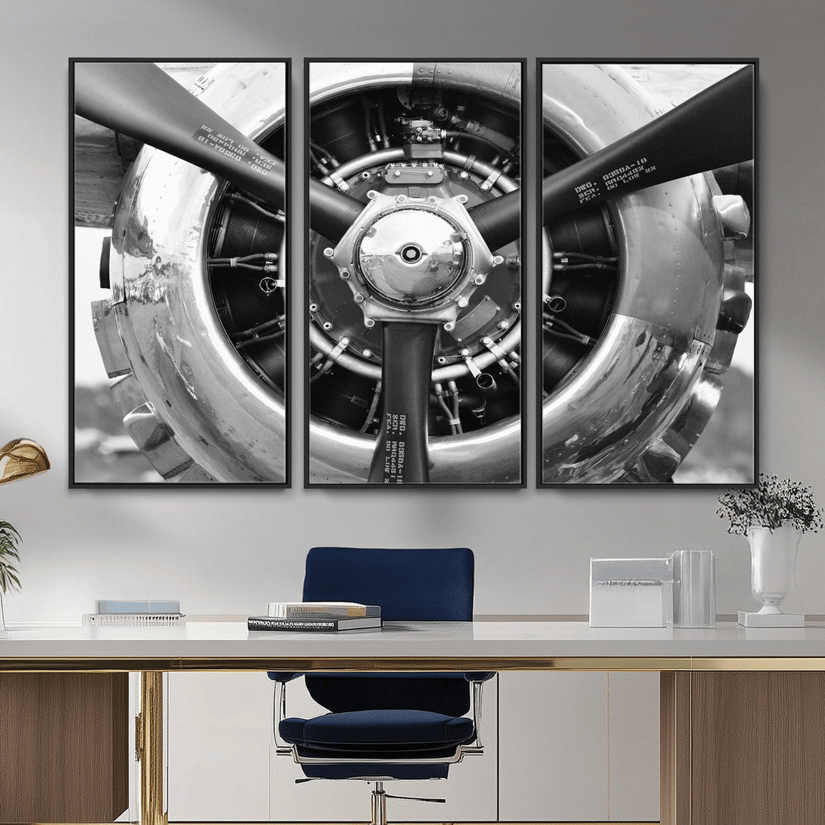 Vintage Propeller Plane Wall Art Canvas Print, Black and